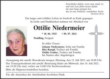 Traueranzeige Ottilie Niedermeier