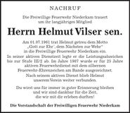 Traueranzeige Helmut Vilser
