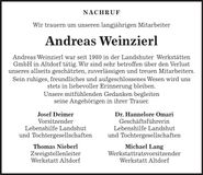 Traueranzeige Andreas Weinzierl