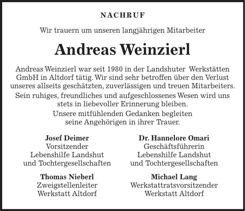 Traueranzeige Andreas Weinzierl