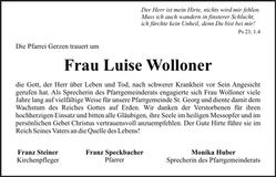 Traueranzeige Luise Wolloner