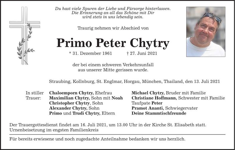 Traueranzeige Primo Peter Chytry