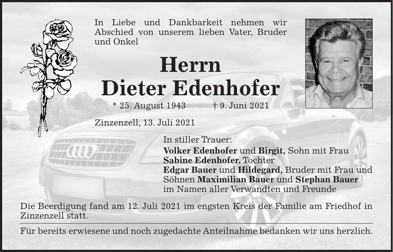 Traueranzeige Dieter Edenhofer