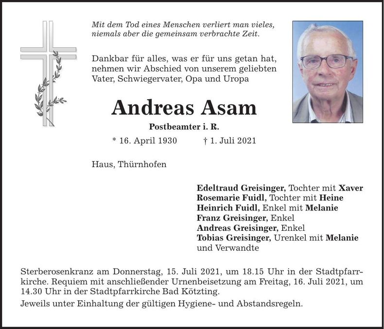 Traueranzeige Andreas Asam