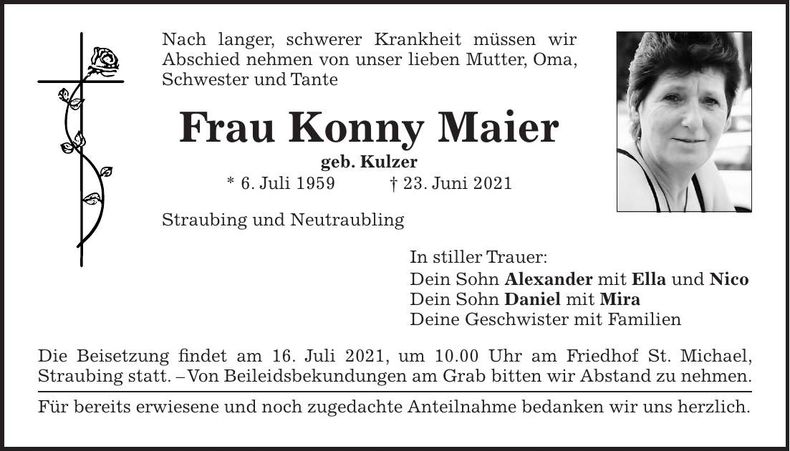 Traueranzeige Konny Maier