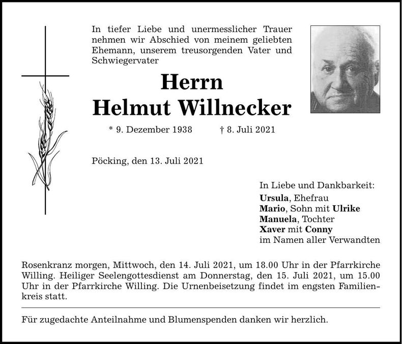 Traueranzeige Helmut Willnecker