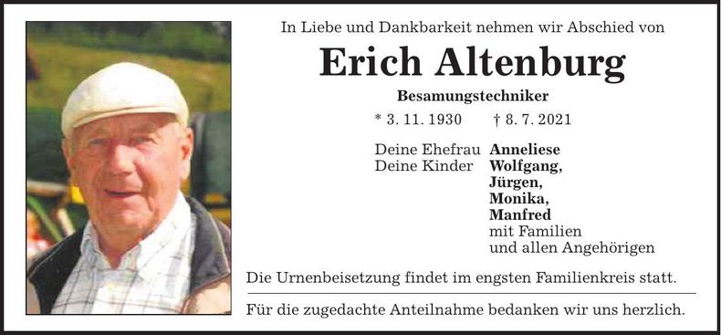 Traueranzeige Erich Altenburg