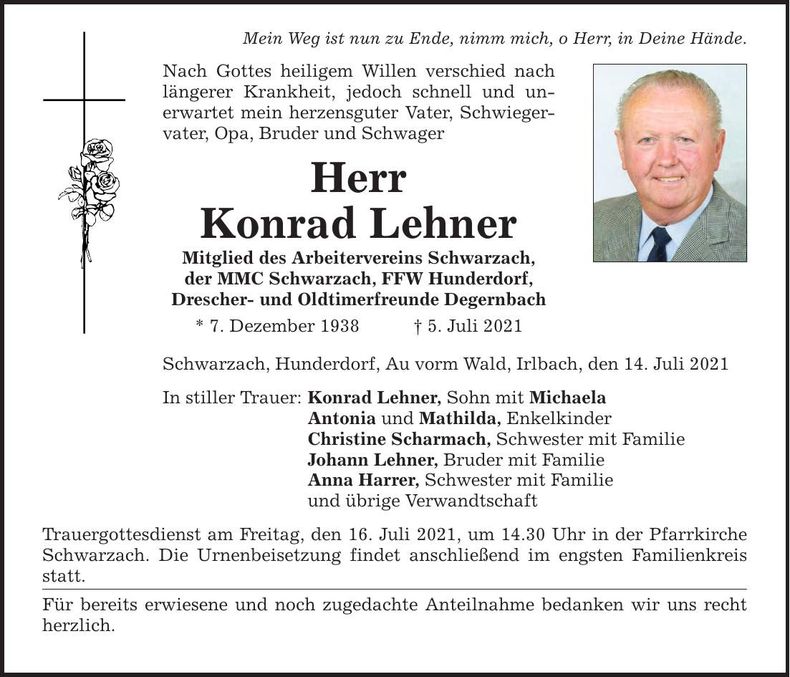 Traueranzeige Konrad Lehner