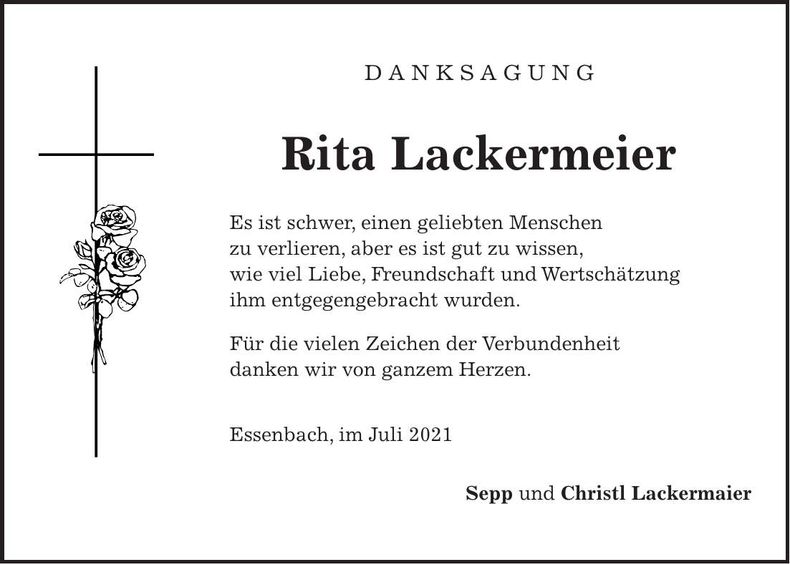 Traueranzeige Rita Lackermeier