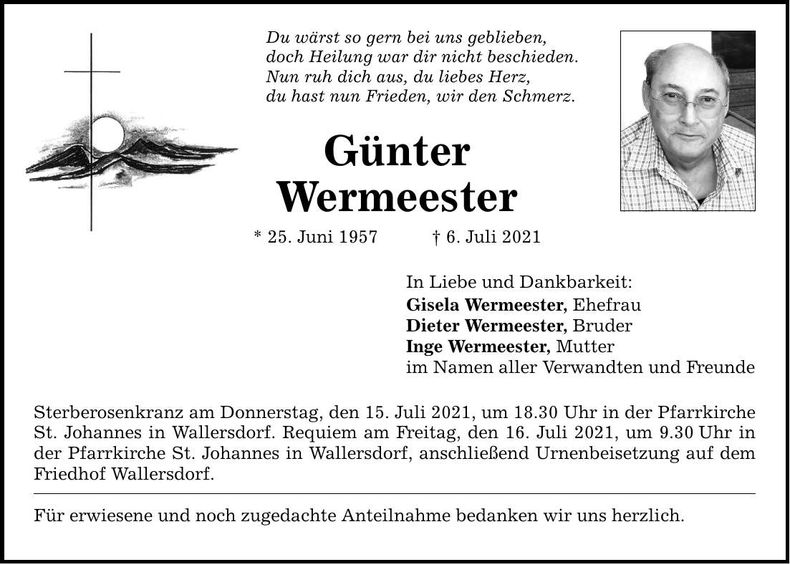 Traueranzeige Günter Wermeester