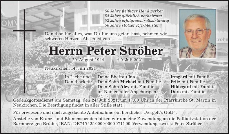 Traueranzeige Peter Ströher