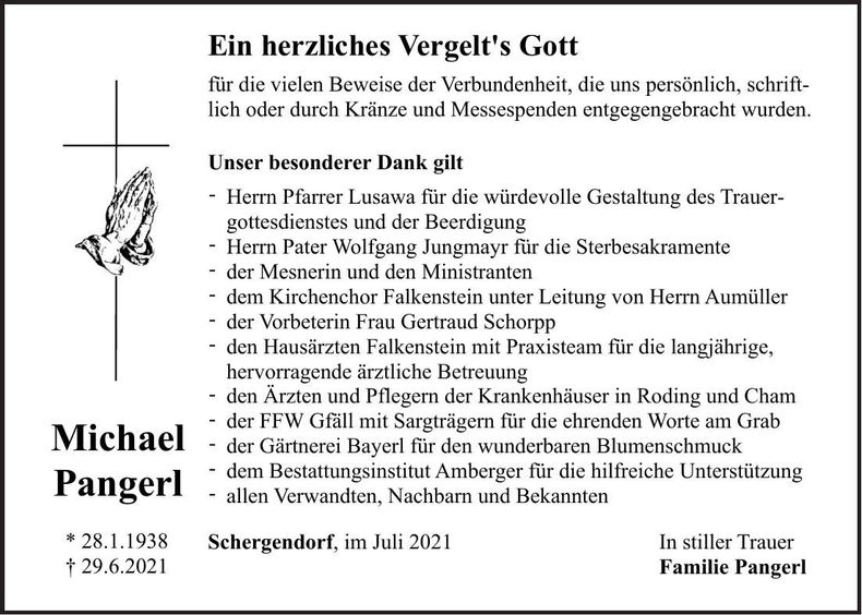 Traueranzeige Michael Pangerl