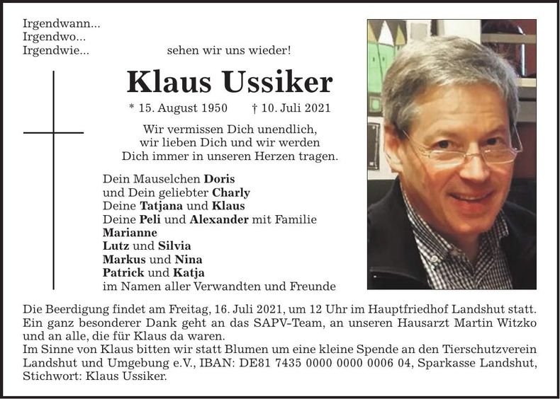Traueranzeige Klaus Ussiker