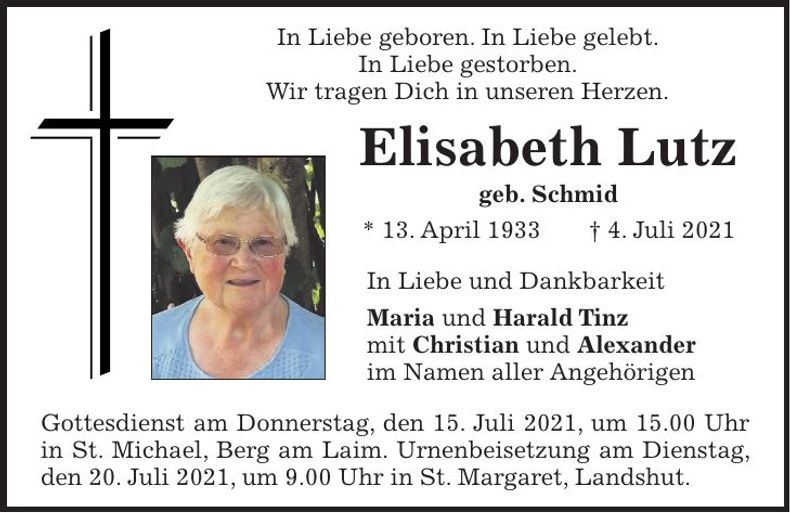 Traueranzeige Elisabeth Lutz