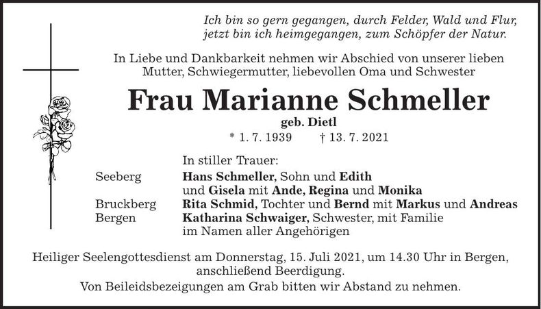 Traueranzeige Marianne Schmeller