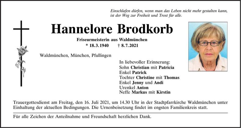 Traueranzeige Hannelore Brodkorb