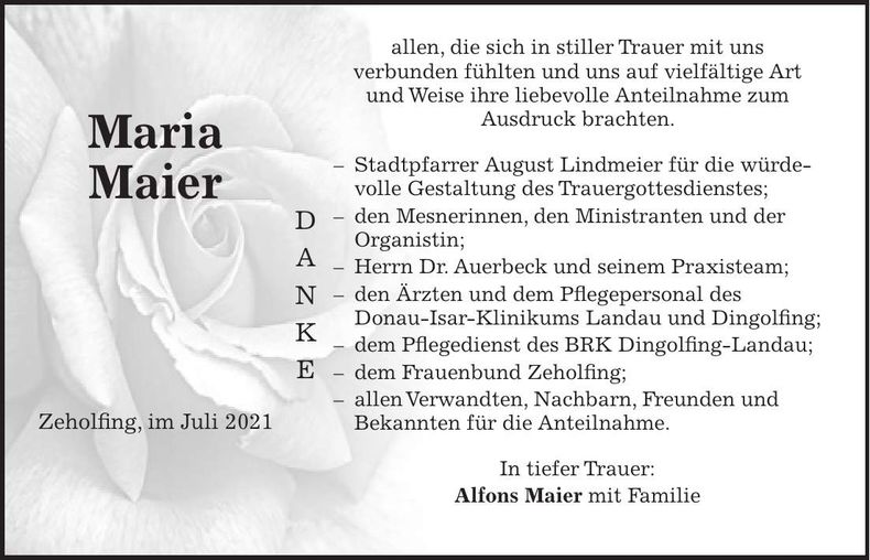 Traueranzeige Maria Maier