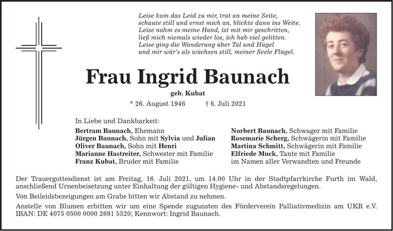 Traueranzeige Baunach Ingrid