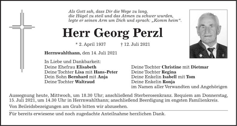 Traueranzeige Georg Perzl