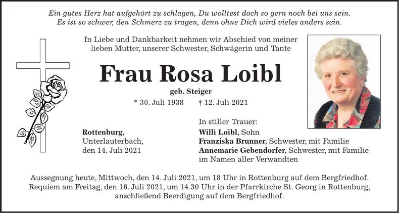 Traueranzeige Rosa Loibl