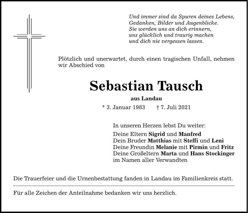Traueranzeige Sebastian Tausch