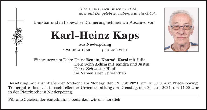 Traueranzeige Karl-Heinz Kaps