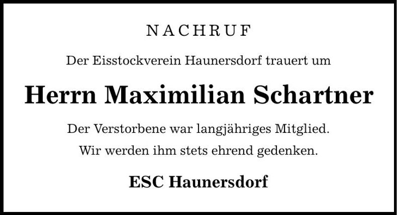 Traueranzeige Maximilian Schartner