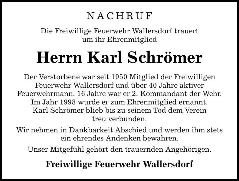 Traueranzeige Karl Schrömer