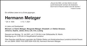 Traueranzeige Hermann Metzger