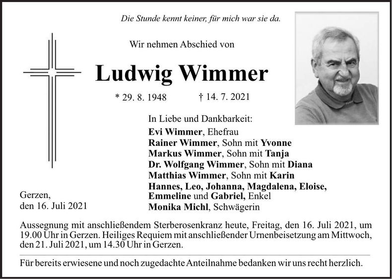 Traueranzeige Ludwig Wimmer