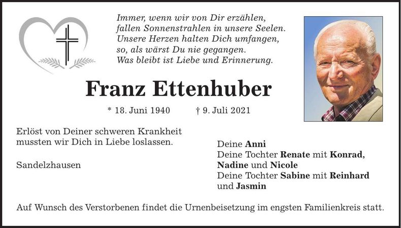 Traueranzeige Franz Ettenhuber