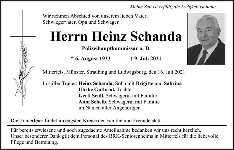 Traueranzeige Heinz Schanda