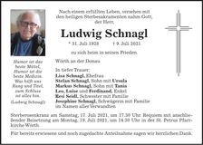 Traueranzeige Lugwig Schnagl