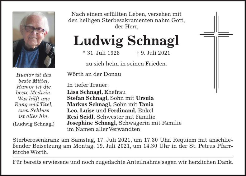Traueranzeige Lugwig Schnagl