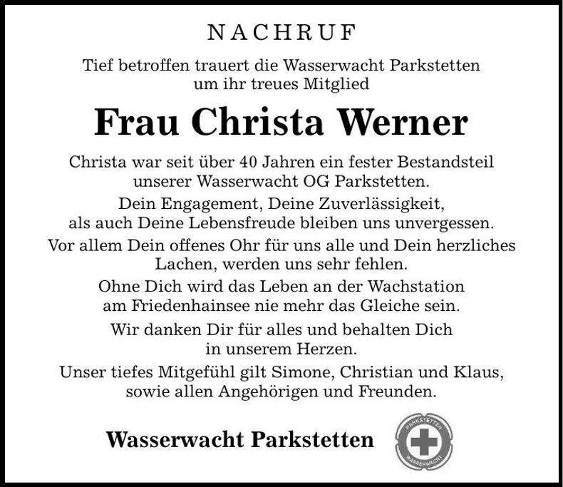 Traueranzeige Christa Werner