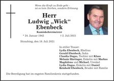 Traueranzeige Ludwig Ebenbeck