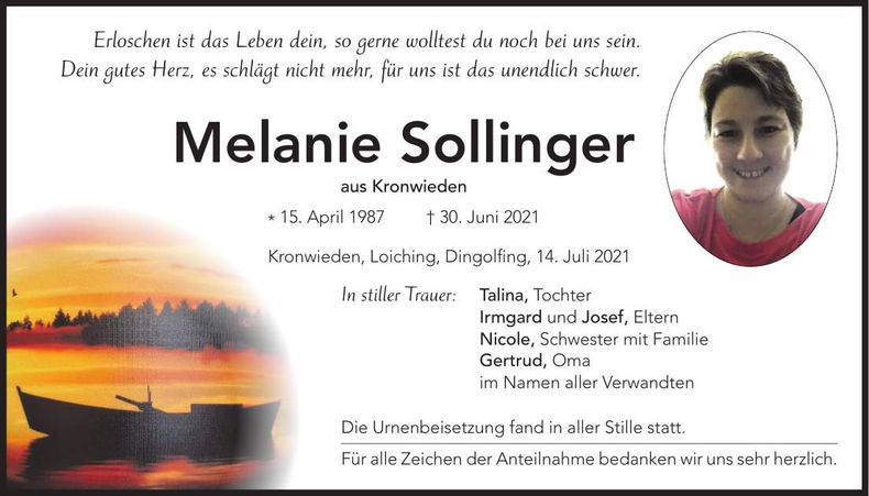 Traueranzeige Melanie Sollinger