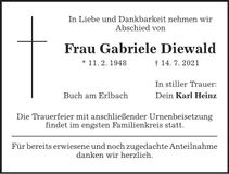 Traueranzeige Gabriele Diewald