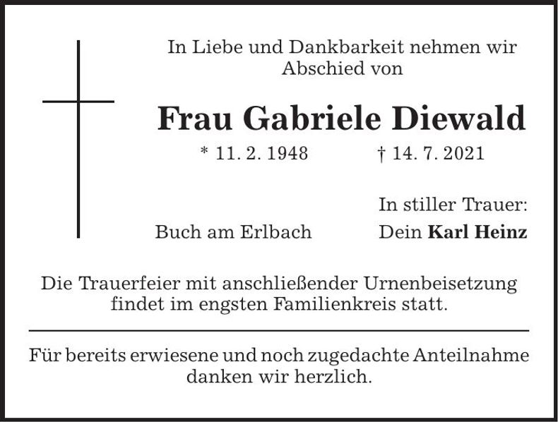 Traueranzeige Gabriele Diewald