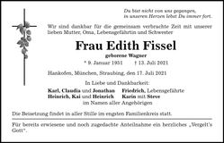 Traueranzeige Edith Fissel