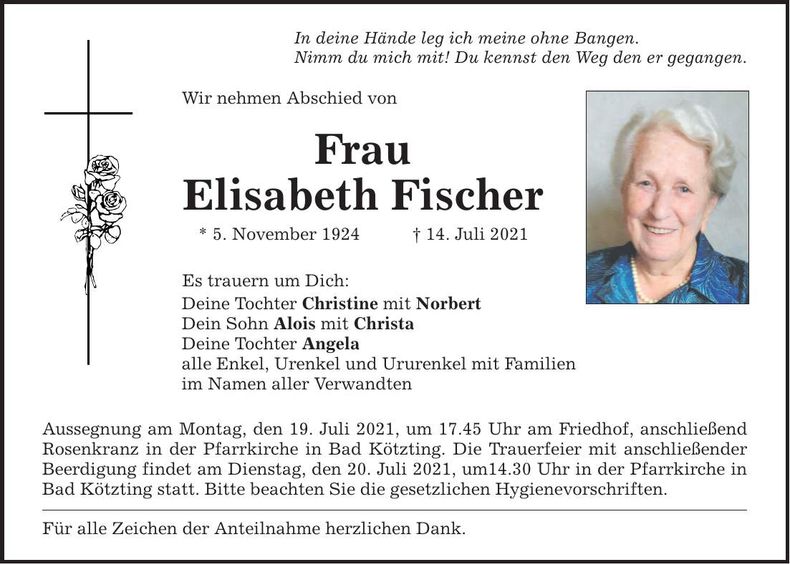 Traueranzeige Elisabeth Fischer
