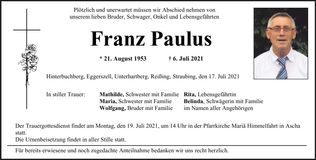 Traueranzeige Franz Paulus