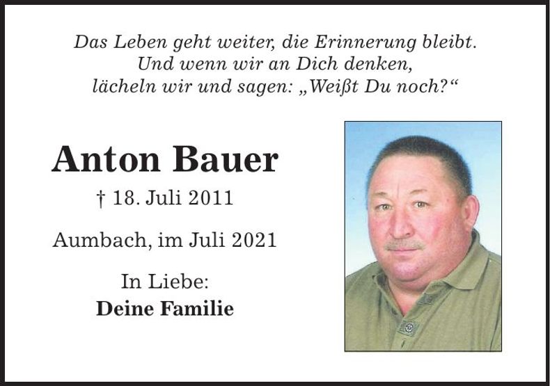 Traueranzeige Anton Bauer