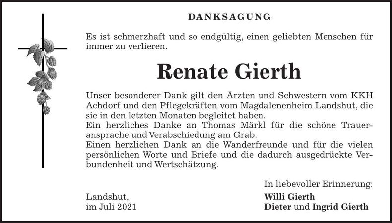 Traueranzeige Renate Gierth