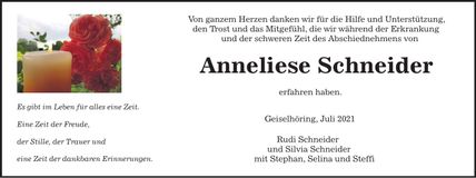 Traueranzeige Anneliese Schneider