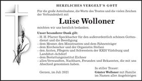 Traueranzeige Luise Wolloner