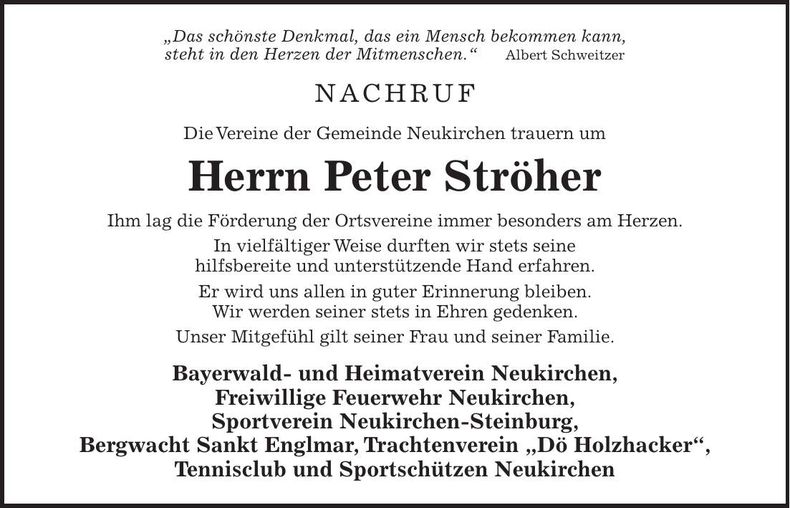 Traueranzeige Peter Ströher