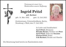 Traueranzeige Ingrid Pritzl