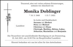 Traueranzeige Monika Doblinger