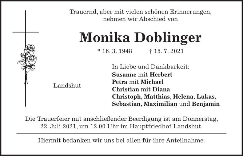 Traueranzeige Monika Doblinger